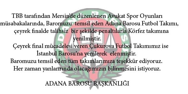 AVUKAT SPOR OYUNLARINDA FUTBOL DALINDA BAROMUZU TEMSİL EDEN TAKIMLARIMIZA TEŞEKKÜR EDİYORUZ