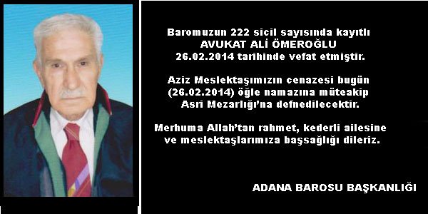AVUKAT ÖMEROĞLU VEFAT ETMİŞTİR
