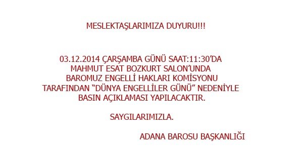 BASIN AÇIKLAMASI DUYURUSU-ENGELLİ HAKLARI KOMİSYONU
