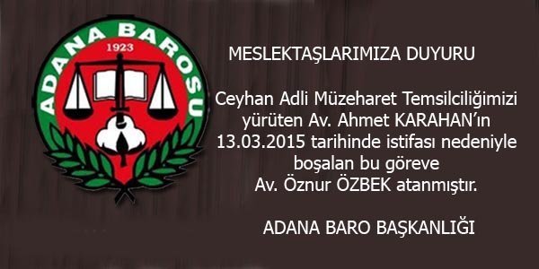 Av. Öznur ÖZBEK atanmıştır.