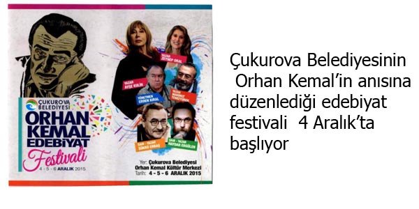 Orhan Kemal festivali 4 Aralık'ta başlıyor